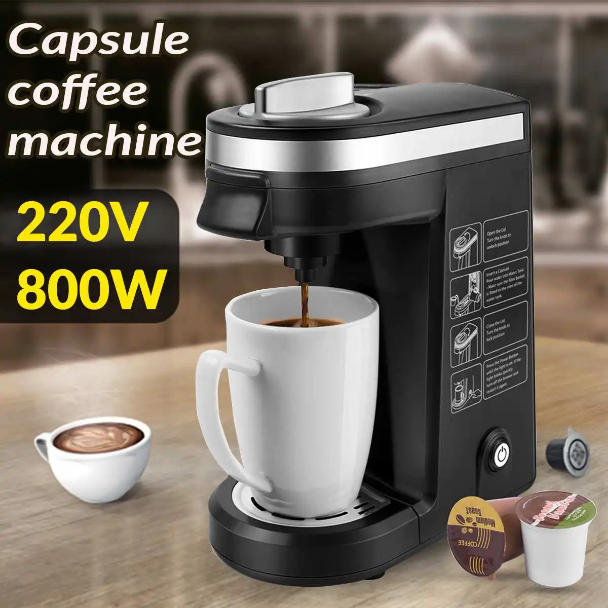 Capsule Espresso Coffee Maker 800W 360ml 12oz Multiple Capsule Coffee Machine for Capsule Coffee Pod Ground Coffee Powder
Capsule Espresso Coffee Maker 800W 360ml 12oz Multiple Capsule Coffee Machine for Capsule Coffee Pod Ground Coffee Powder