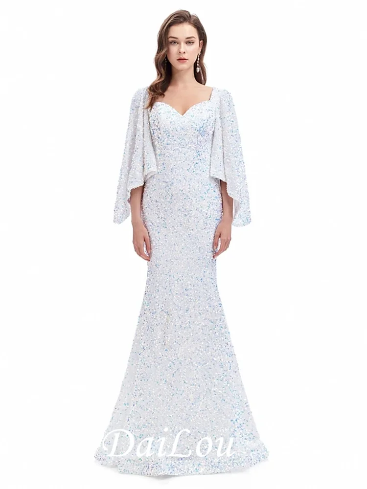 

Mermaid / Trumpet Sparkle Formal Evening Dress Sweetheart Neckline Long Sleeve Court Train Sequined Velvet with Sequin 2021