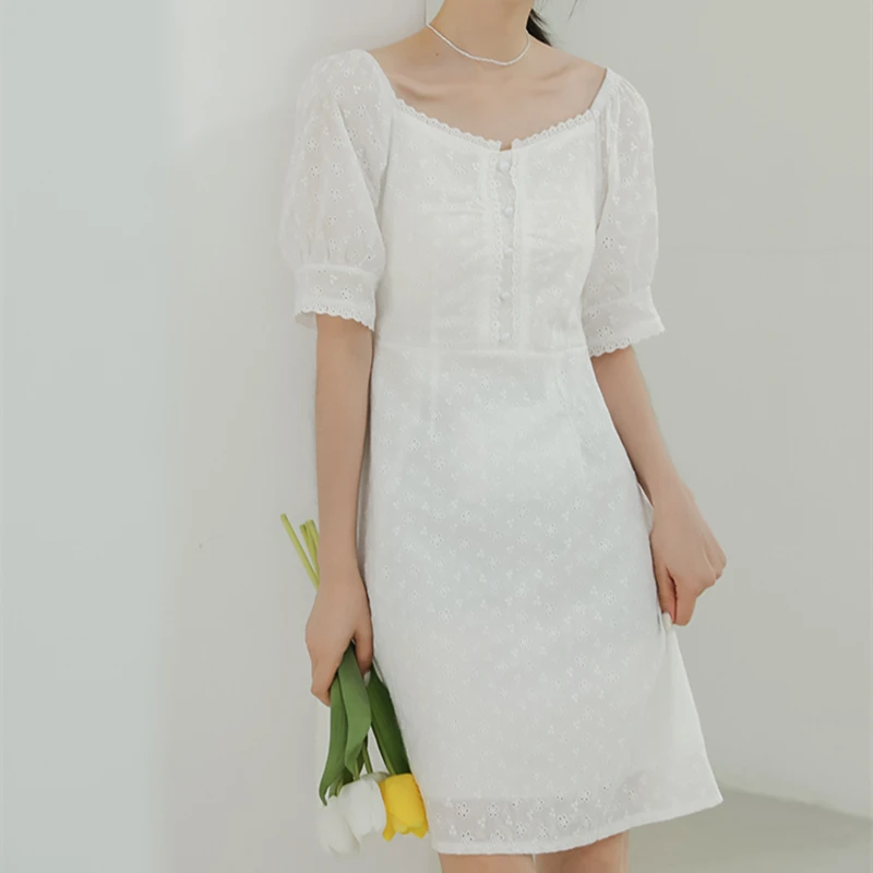 Mori Girl Short Sleeve Hollow Out Lace Summer Women's Dress 2021 Square Collar Loose Sweet Korean White Dress vestido de mujer
Mori Girl Short Sleeve Hollow Out Lace Summer Women's Dress 2021 Square Collar Loose Sweet Korean White Dress vestido de mujer