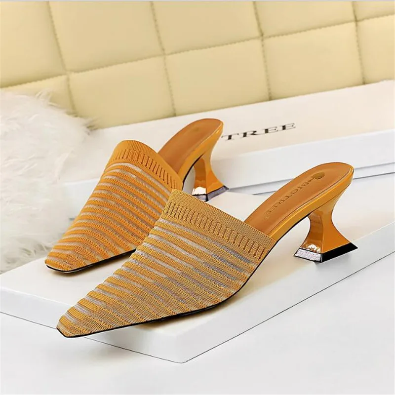 BIGTREE Knit Mesh Breathable High heels Mules slippers 2020 summer shoes women Pointed Toe Thin Heels Fashion Party ladies shoes 
BIGTREE Knit Mesh Breathable High heels Mules slippers 2020 summer shoes women Pointed Toe Thin Heels Fashion Party ladies shoes
