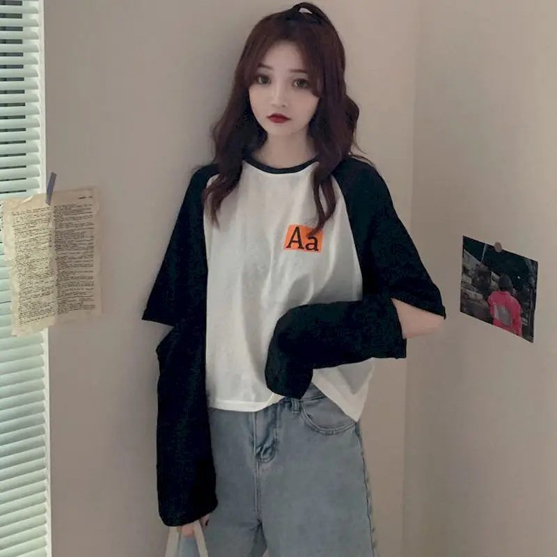 Short Letter Print Long-sleeved T-shirt Women Cotton Design Contrast Color Autumn Korean Loose Raglan Sleeve Top Goth Clothes
Short Letter Print Long-sleeved T-shirt Women Cotton Design Contrast Color Autumn Korean Loose Raglan Sleeve Top Goth Clothes