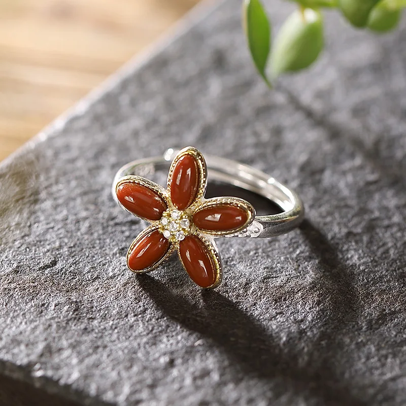 S925 Sterling Silver Southern Red Agate Flowers Rings Retro Sweet Elegant Ring Adjustable Opening Design Ladies Jewelry K0097
S925 Sterling Silver Southern Red Agate Flowers Rings Retro Sweet Elegant Ring Adjustable Opening Design Ladies Jewelry K0097