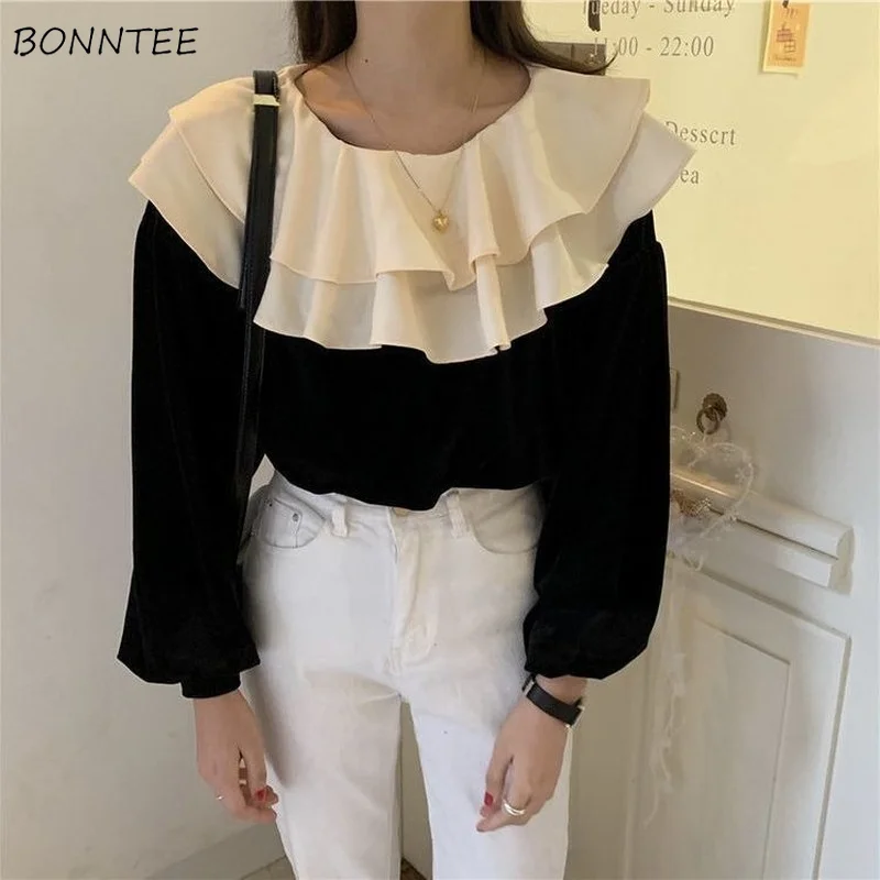 Blouses Women French Style Lovely College Loose Patchwork Elegant Fashion Autumn Ruffles Vintage O-neck Lantern Sleeve Leisure
Blouses Women French Style Lovely College Loose Patchwork Elegant Fashion Autumn Ruffles Vintage O-neck Lantern Sleeve Leisure
