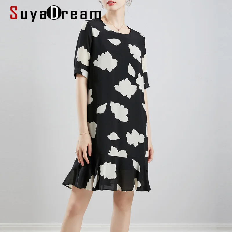 SuyaDream Woman Mini Dress 100%Silk Crepe Black Print O neck Butterfly Dresses 2020 Summer Plus Size Elegant Silk Cloth Vestidos
SuyaDream Woman Mini Dress 100%Silk Crepe Black Print O neck Butterfly Dresses 2020 Summer Plus Size Elegant Silk Cloth Vestidos