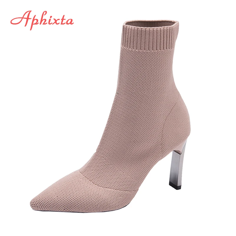Aphixta Metal Blade Heels Socks Boots Women Stretch Fabric Elastic Stilettos Heel Pointed Toe Ankle Boots Shoes Woman Boats 
Aphixta Metal Blade Heels Socks Boots Women Stretch Fabric Elastic Stilettos Heel Pointed Toe Ankle Boots Shoes Woman Boats