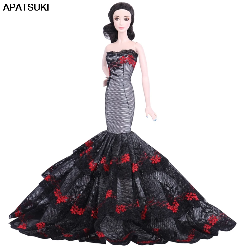 Black Red Floral Off-Shoulder Lace Mermaid Dress for Barbie Doll Outfits Party Gown for Barbie Kids DIY Dollhouse Toy Gifts 1/6 
Black Red Floral Off-Shoulder Lace Mermaid Dress for Barbie Doll Outfits Party Gown for Barbie Kids DIY Dollhouse Toy Gifts 1/6