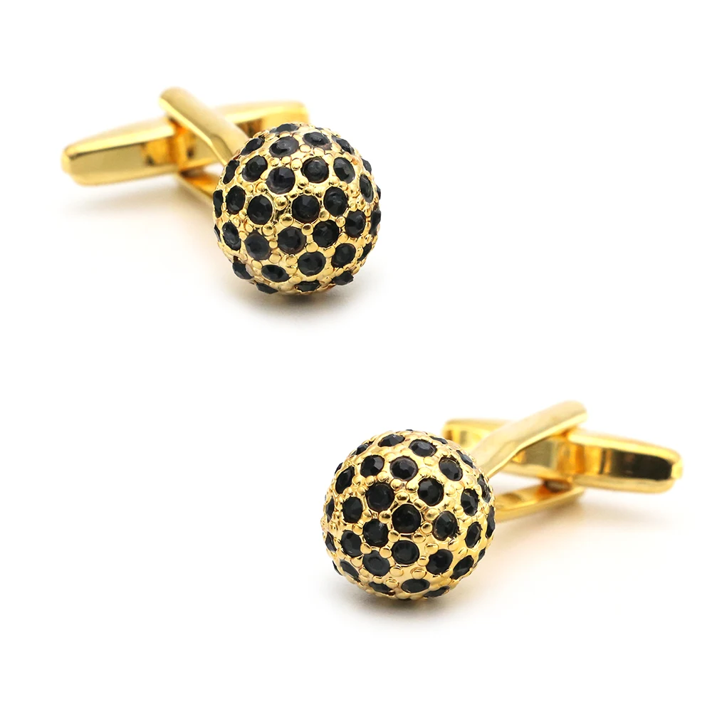 

Luxurious Cuff Links For Men Crystal Ball Design Quality Brass Material Golden Color Black Stone Cufflinks Wholesale&retail