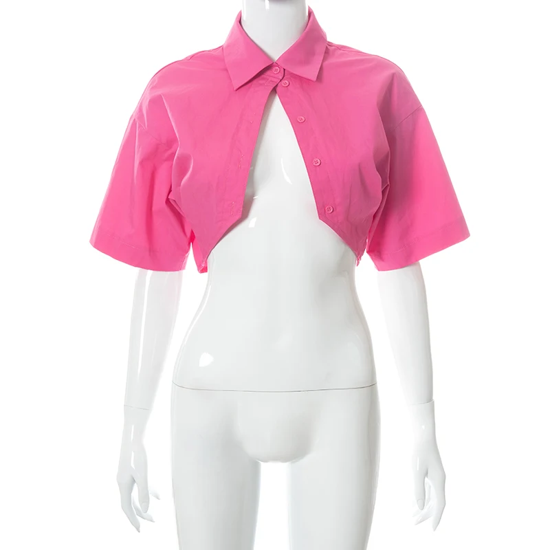 Women Rose Red Cropped Shirt Sexy Polo Neck Short Sleeve Crop Tops 2021 Summer Cute Buttons Up Runway Mini Blouse
Women Rose Red Cropped Shirt Sexy Polo Neck Short Sleeve Crop Tops 2021 Summer Cute Buttons Up Runway Mini Blouse