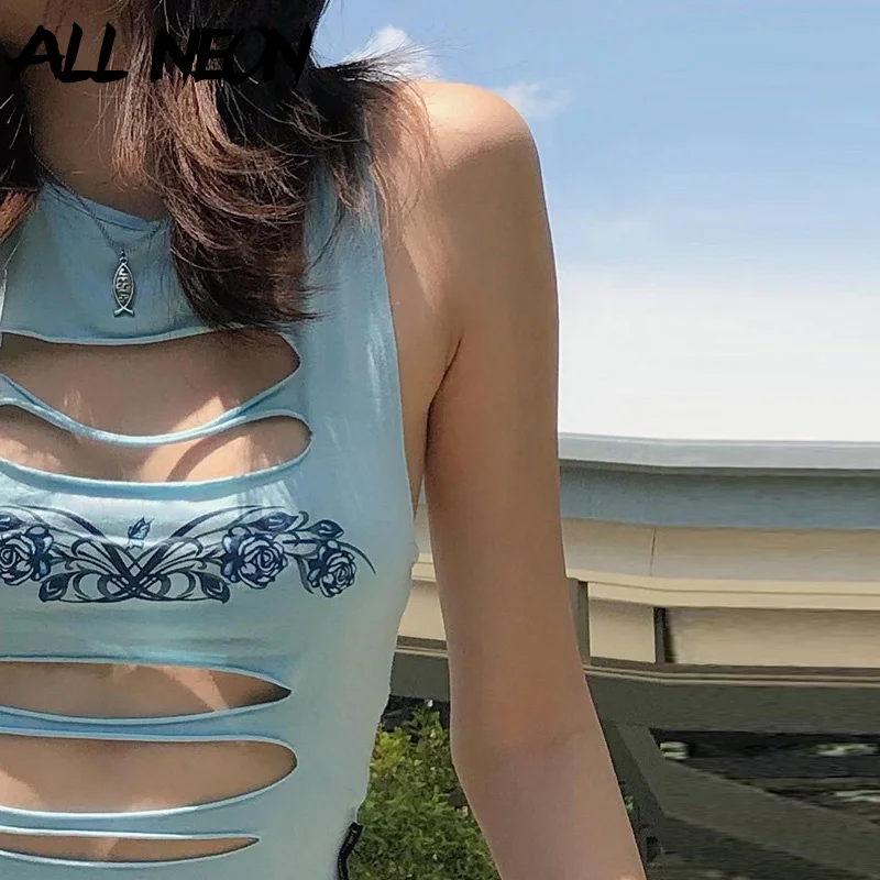 ALLNeon Summer Y2K Fashion Hollow Out Sleeveless Tank Tops Vintage E-girl Cute Printing Cut Out Blue Crop Tops 2021 Grunge Vests
ALLNeon Summer Y2K Fashion Hollow Out Sleeveless Tank Tops Vintage E-girl Cute Printing Cut Out Blue Crop Tops 2021 Grunge Vests