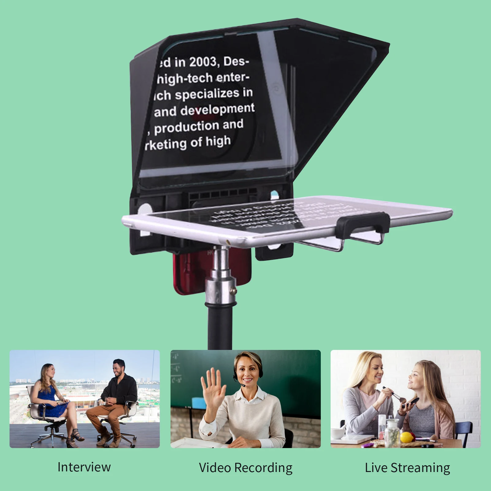 Teleprompter Phone and DSLR Recording Mini Teleprompter for Pad Tablet Smartphone Camera Prompter Phone Holder Lens Adapter Ring
Teleprompter Phone and DSLR Recording Mini Teleprompter for Pad Tablet Smartphone Camera Prompter Phone Holder Lens Adapter Ring