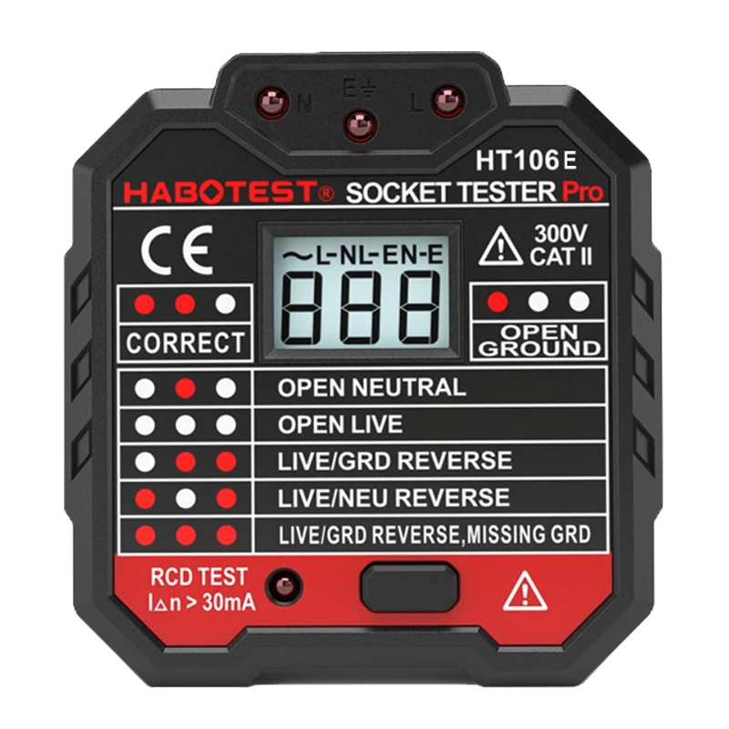 RCD Outlet Tester With Voltage 48-250V Socket Tester LCD Display Voltage Detector Ground Zero Line Detection
RCD Outlet Tester With Voltage 48-250V Socket Tester LCD Display Voltage Detector Ground Zero Line Detection