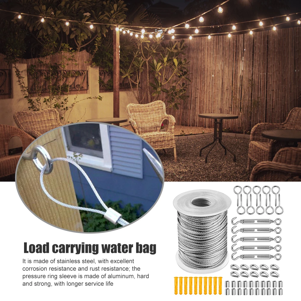 56pcs/Set Multifunctional Wire Rope Kit Stainless Steel PVC Coated Tent Rope Carabiner Hook Cord Clothesline Hanging Kit
56pcs/Set Multifunctional Wire Rope Kit Stainless Steel PVC Coated Tent Rope Carabiner Hook Cord Clothesline Hanging Kit