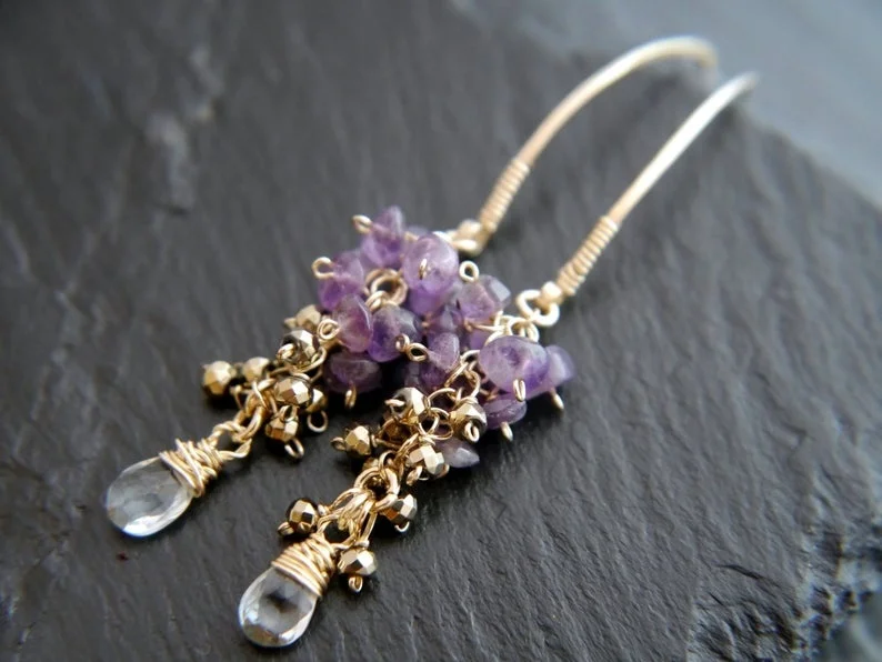 Серьги-кольца с аметистом, Пиритом и натуральным аквамарином
Серьги-кольца с аметистом, Пиритом и натуральным аквамарином