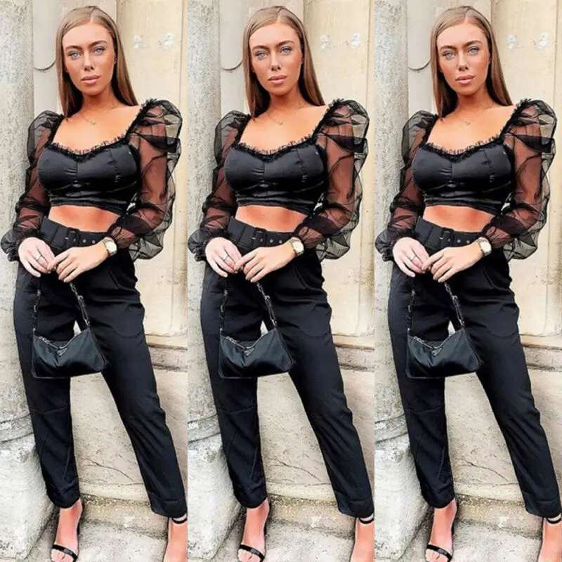 Women Cropped Tops Sheer Tee Casual T shirts Ladies Mesh Puff Sleeve Blouse Slim Fit Clubwear Femme Crop Tops
Women Cropped Tops Sheer Tee Casual T shirts Ladies Mesh Puff Sleeve Blouse Slim Fit Clubwear Femme Crop Tops