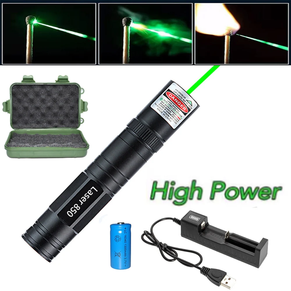 

Mini Portable Laser Green Point Laser Pointer USB Charger 5mW High Power Combustion Device 850 Laser with 16340 Battery