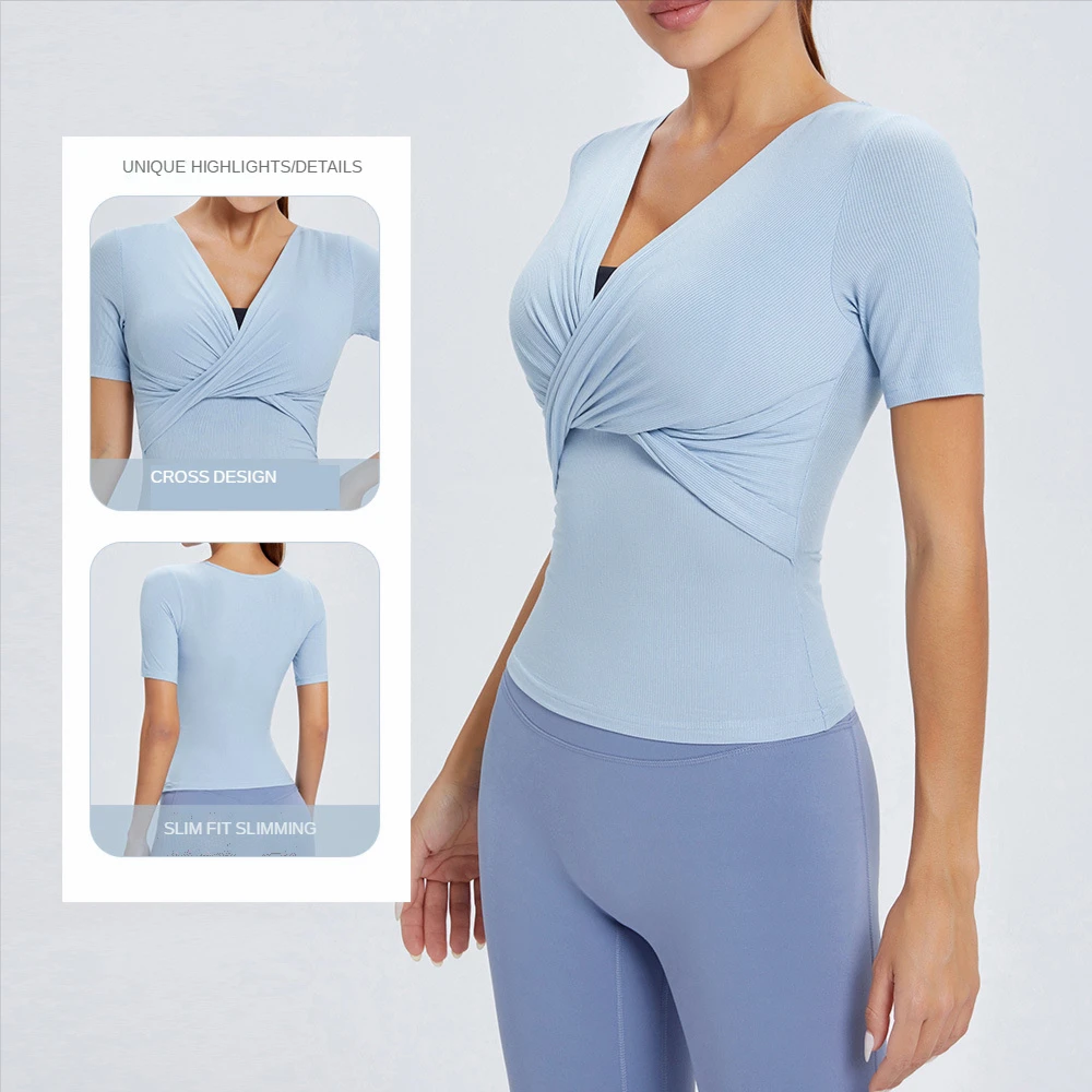Sport Short Sleeve Tops Gym Women Long Sleeve Back Yoga Shirts Stomach Cross V Shape Activewear Exercise T-shirts Fitness Wear
Sport Short Sleeve Tops Gym Women Long Sleeve Back Yoga Shirts Stomach Cross V Shape Activewear Exercise T-shirts Fitness Wear