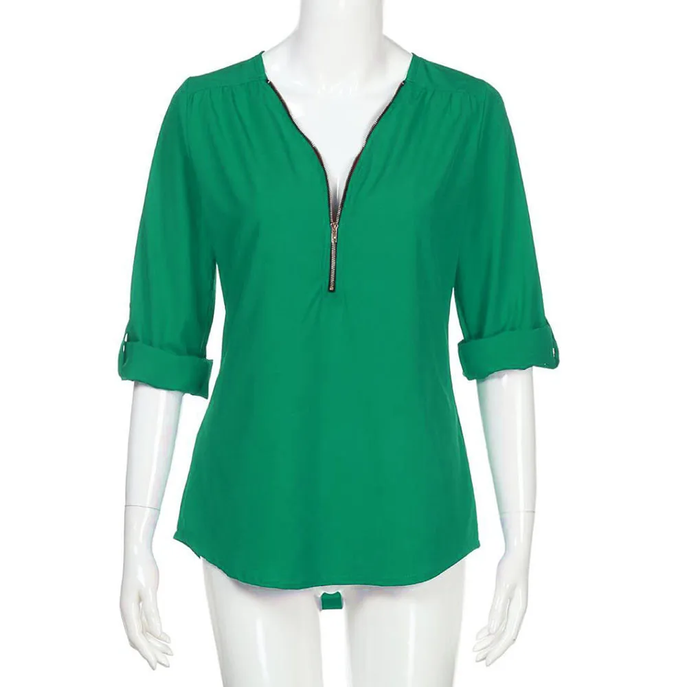 Fashion Zipper V-Neck Blouse Shirt Women Tops Casual Summer Ladies Solid Sexy Tunic Tops Female Women Long Sleeve Shirt Blusas
Fashion Zipper V-Neck Blouse Shirt Women Tops Casual Summer Ladies Solid Sexy Tunic Tops Female Women Long Sleeve Shirt Blusas