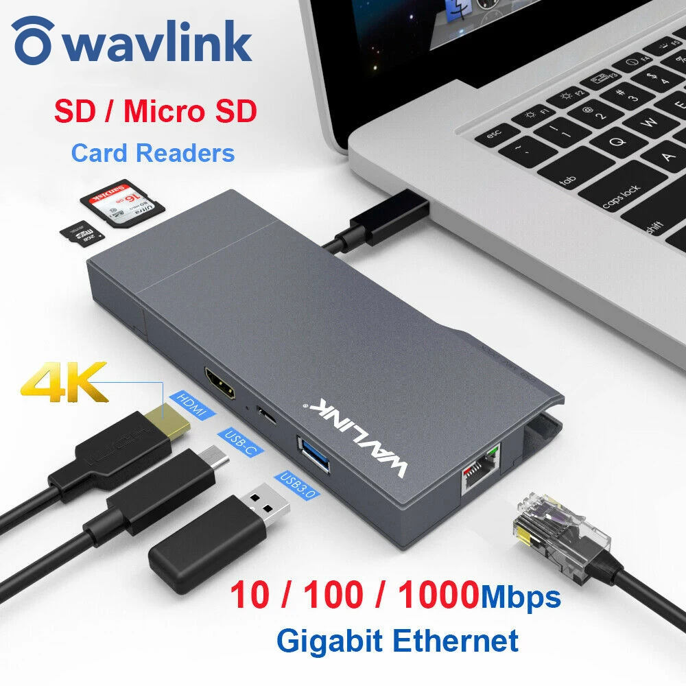 Wavlink USB C Hub 4K HDMI совместимая док станция с RJ45 Gigabit Ethernet Type usb хаб 3 0 кардридер для MacBook
