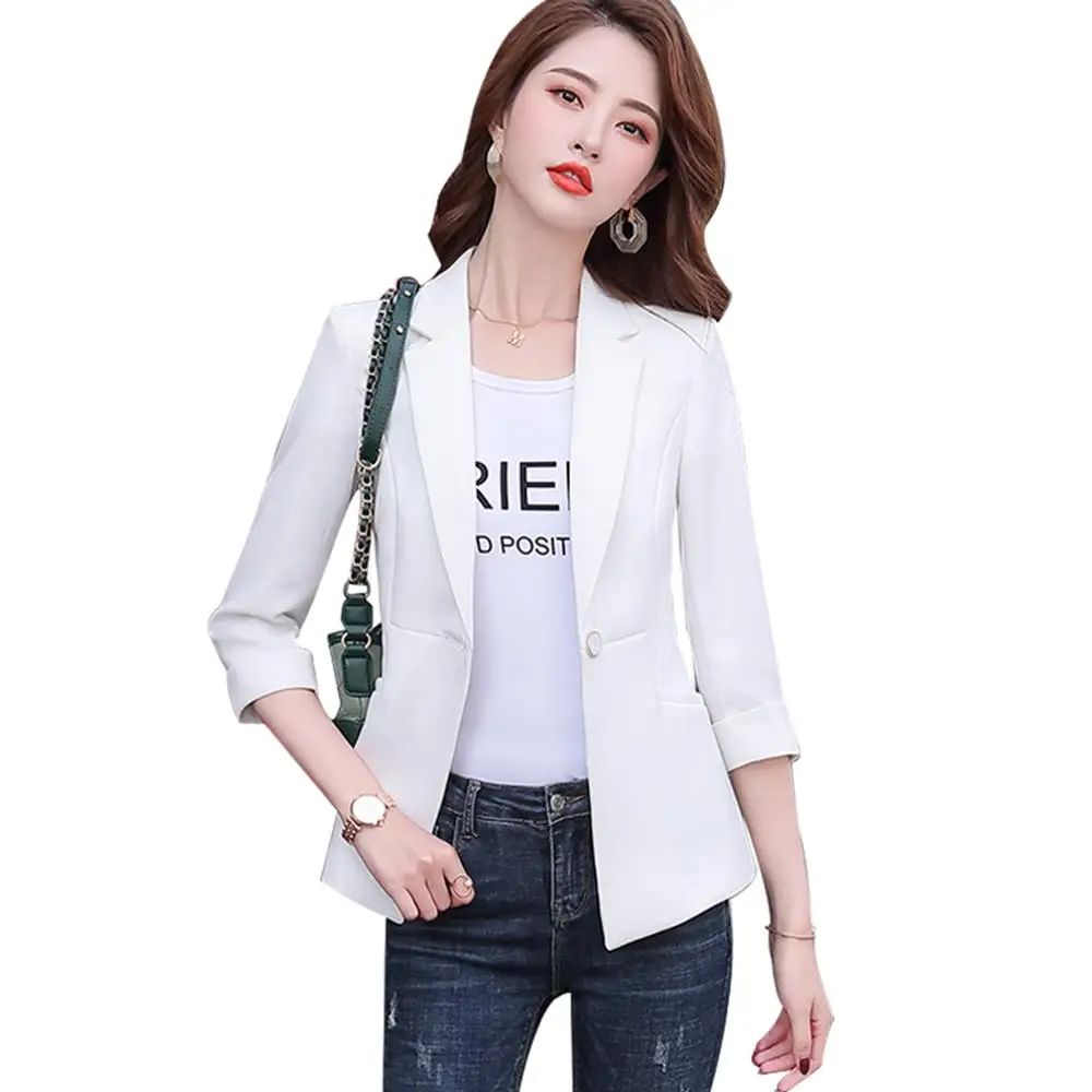 Woman White Gray Black One Button Blazer Outwear Casual Three Quarter Sleeve Jackets Summer Spring Female Coat For Girl S-4XL
Woman White Gray Black One Button Blazer Outwear Casual Three Quarter Sleeve Jackets Summer Spring Female Coat For Girl S-4XL