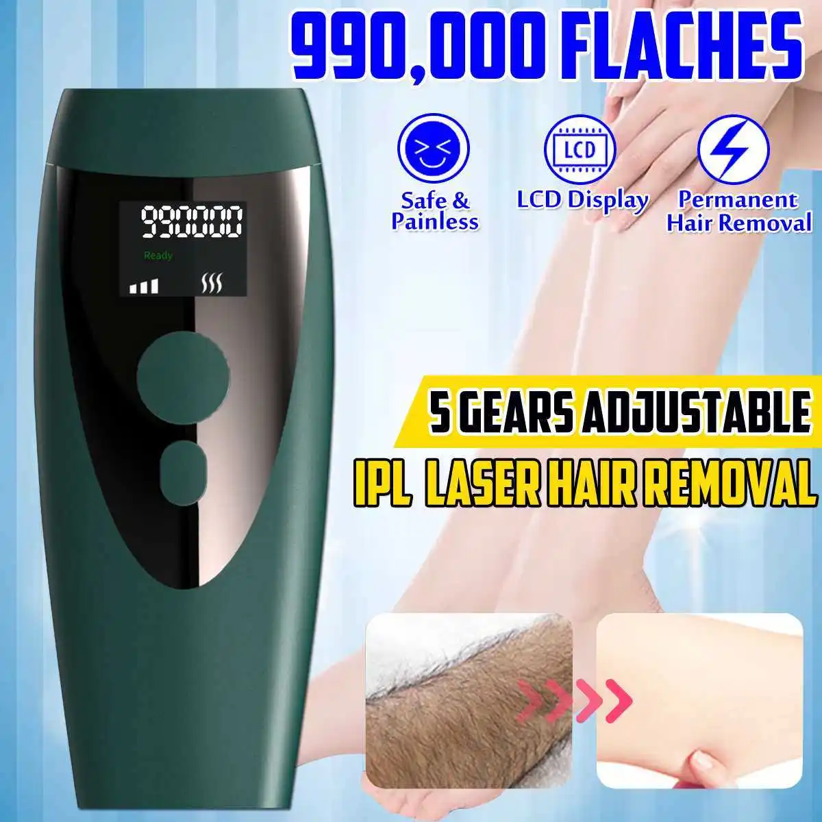 990000 flashes Laser Epilator Photoepilator LCD laser hair removal Household Device Men and Women Facial Private Parts Shaving
990000 flashes Laser Epilator Photoepilator LCD laser hair removal Household Device Men and Women Facial Private Parts Shaving