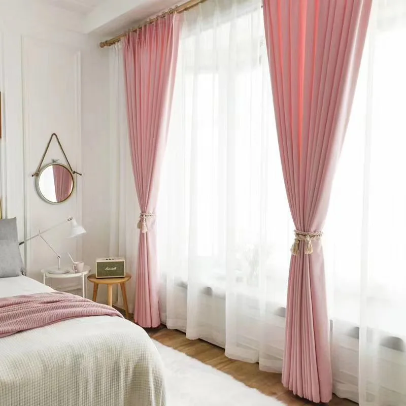 Однотонные розовые шторы для девочек детская комната гостиная спальня оконные