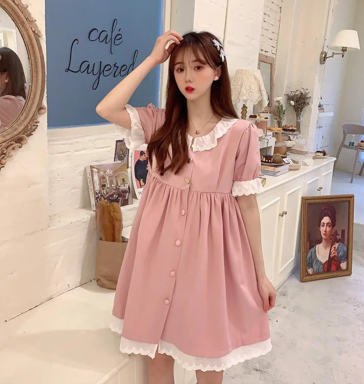 Korea Sweet Girls Kawaii Woman Fresh Dresses 2020 Summer Cute Peter Pan Collar Ruffles Sleeve Lace Vintage Heart Button Dresses
Korea Sweet Girls Kawaii Woman Fresh Dresses 2020 Summer Cute Peter Pan Collar Ruffles Sleeve Lace Vintage Heart Button Dresses