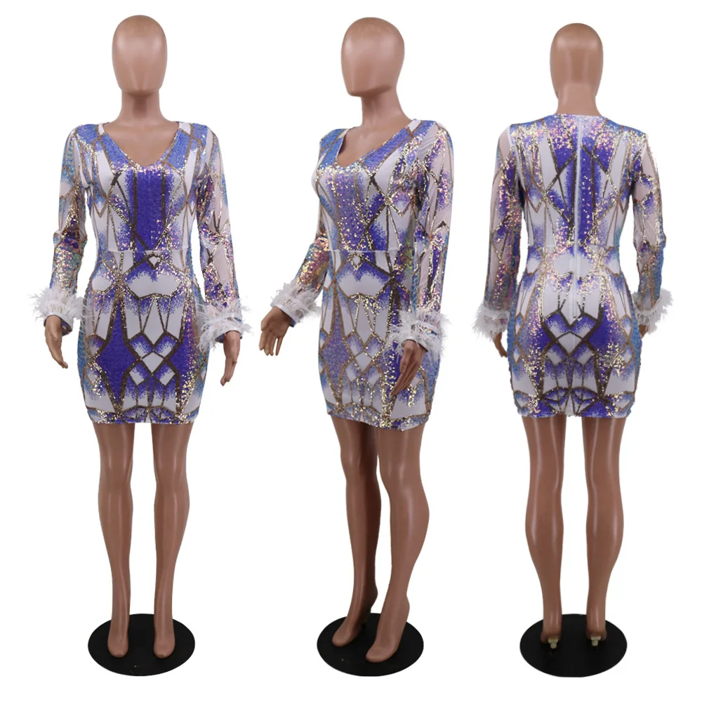 Summer 2021 Women Sexy Sequins Feather Night Club Party Dress Deep V Neck Sheer Mesh Long Sleeve Bodycon Mini Dresses Vestidos
Summer 2021 Women Sexy Sequins Feather Night Club Party Dress Deep V Neck Sheer Mesh Long Sleeve Bodycon Mini Dresses Vestidos