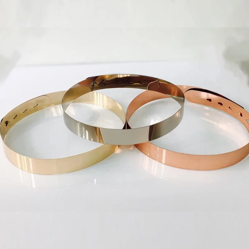 Fashion Women Adjustable Metal Designer Belt Bling Gold Silver Plate Vintage Ladies Dress Simple Belts Luxury Mirror Waistband
Fashion Women Adjustable Metal Designer Belt Bling Gold Silver Plate Vintage Ladies Dress Simple Belts Luxury Mirror Waistband