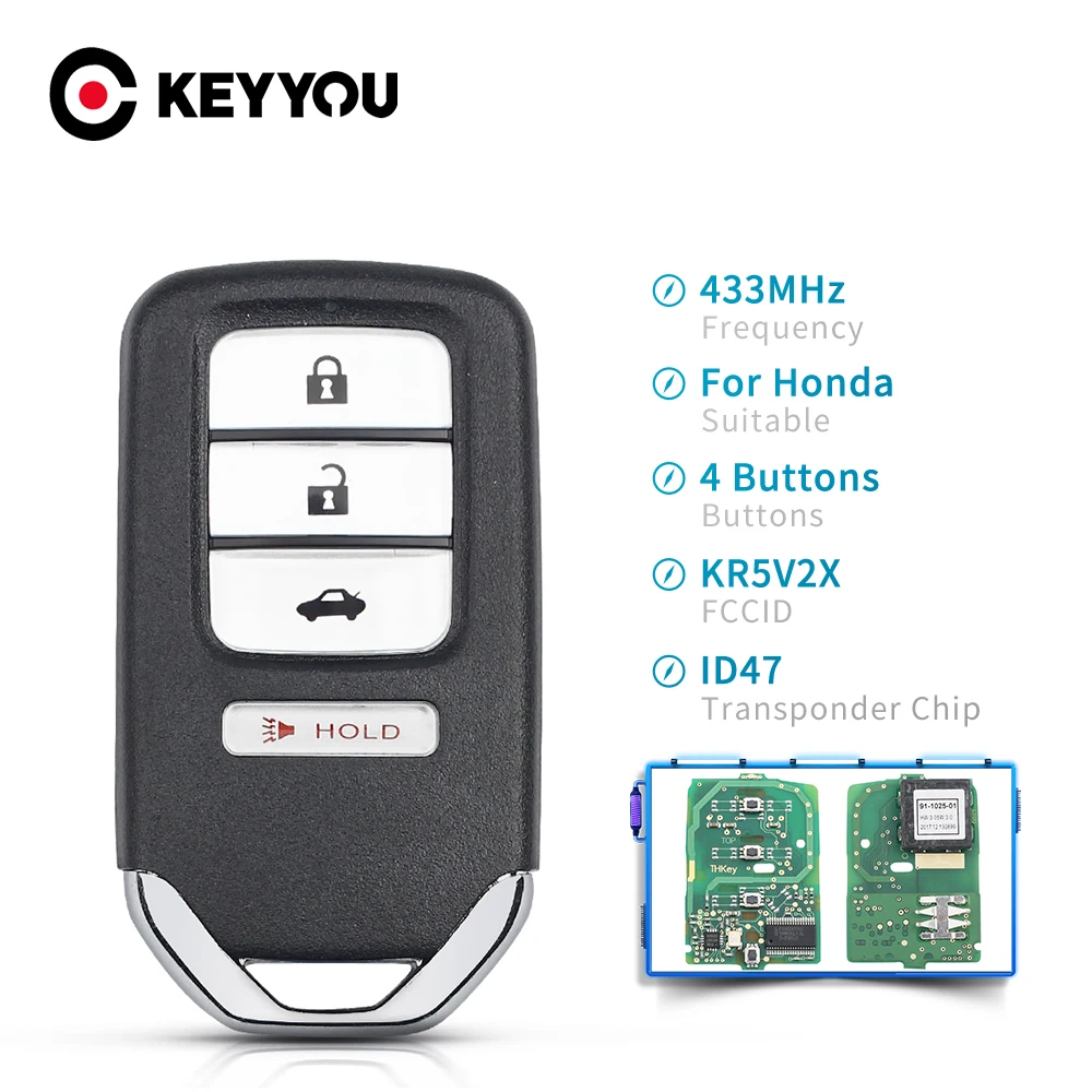 Ключ дистанционного управления автомобилем KEYYOU, 2/5 шт., для Honda Civic Accord 2013-2016 FCC ID: KR5V2X 433 МГц, 3 + 1, 4 кнопки, чип ID47
Ключ дистанционного управления автомобилем KEYYOU, 2/5 шт., для Honda Civic Accord 2013-2016 FCC ID: KR5V2X 433 МГц, 3 + 1, 4 кнопки, чип ID47