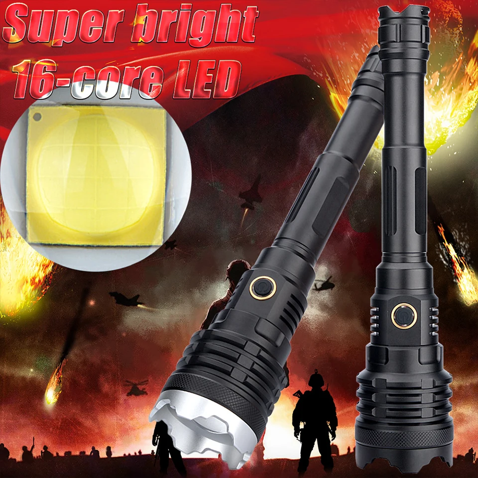 

16-core XHP110.2 The Most Brightest Led Flashlight Power Bank 10000mah Torch Usb Rechargeable 21700 Battery Zoomable Lantern 50W