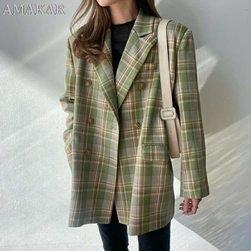 Vintage Loose Women Plaid Blazer Office Lady Double Breasted Work Suit Coat Stylish Ladies Casual Blazers Jacket New
Vintage Loose Women Plaid Blazer Office Lady Double Breasted Work Suit Coat Stylish Ladies Casual Blazers Jacket New