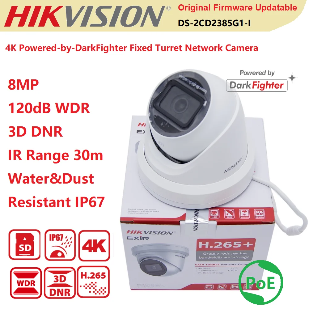 Original Hikvision IP Camera 4K/8MP DS-2CD2385G1-I White POE IR 30M Powered-by-DarkFighter Fixed Turret Network Cam Water Proof
Original Hikvision IP Camera 4K/8MP DS-2CD2385G1-I White POE IR 30M Powered-by-DarkFighter Fixed Turret Network Cam Water Proof