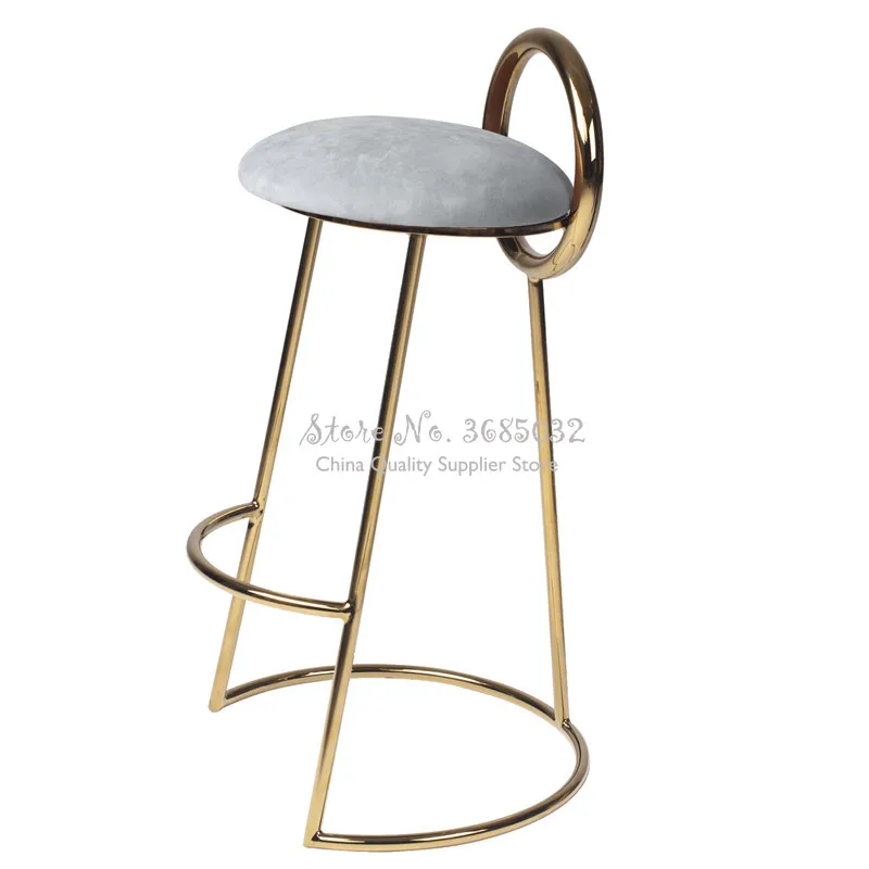 

Скандинавский Железный розовый барный стул, простой современный стул для кофе золотого цвета с круглой спинкой, удобная подушка из искусст...