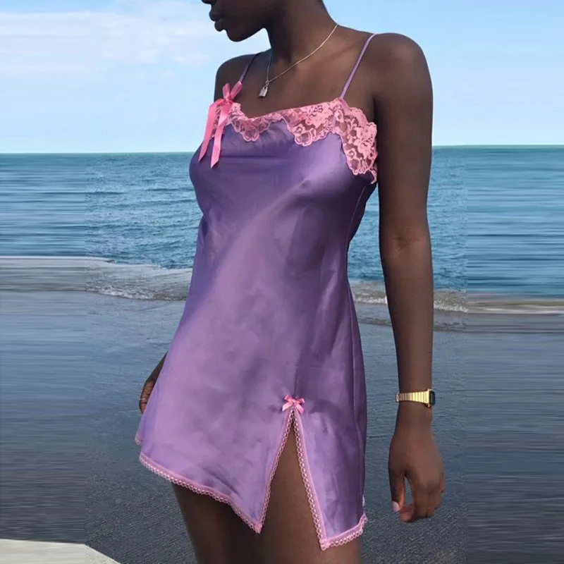 Dourbesty y2k Fairycore Sexy Satin Spaghetti Strap Mini Dress Split Boho Beach Lace Trim Short Dress Women Club Party Vestidos
Dourbesty y2k Fairycore Sexy Satin Spaghetti Strap Mini Dress Split Boho Beach Lace Trim Short Dress Women Club Party Vestidos