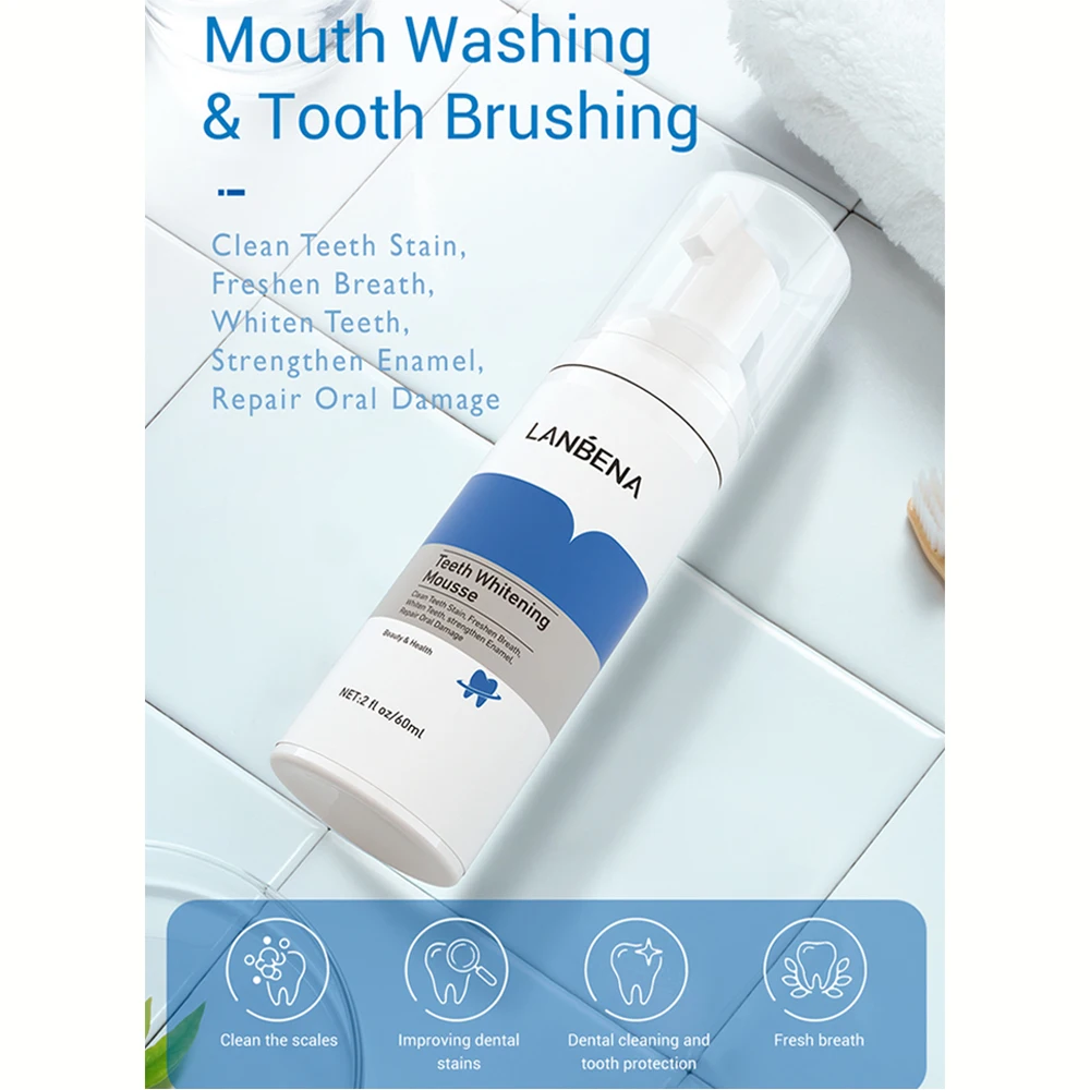 LANBENA Teeth Whitening Mousse 60ML Whitening Mousse Toothpaste Tooth Cleaning Remove Stains Plaque Cleaning And Whitening Tools
LANBENA Teeth Whitening Mousse 60ML Whitening Mousse Toothpaste Tooth Cleaning Remove Stains Plaque Cleaning And Whitening Tools