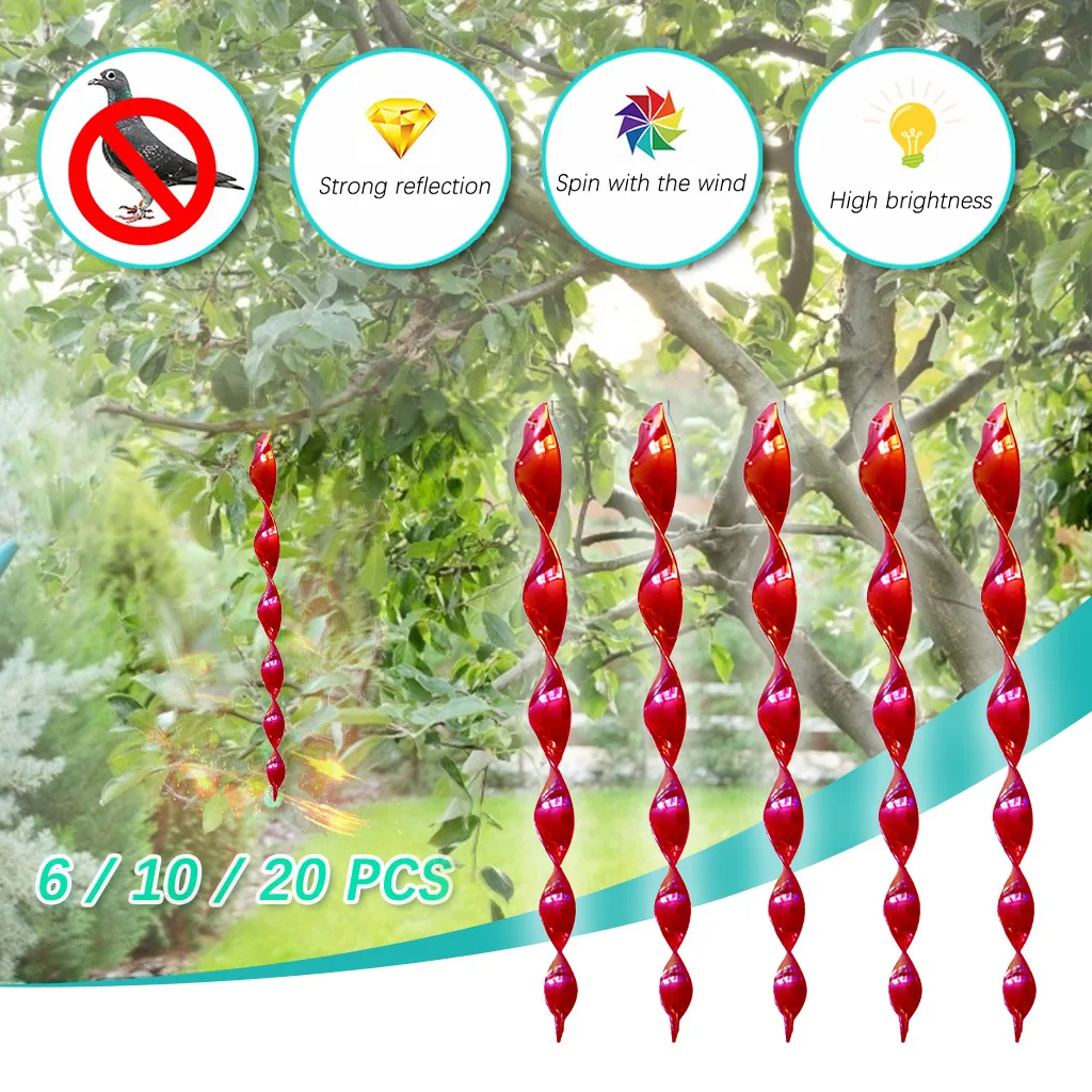 10/20pc Red Bird Repellent Wind Twisting Scare Rods Reflective Ornamental Spiral Deterrent For Home Graden Supplies 2021 New
10/20pc Red Bird Repellent Wind Twisting Scare Rods Reflective Ornamental Spiral Deterrent For Home Graden Supplies 2021 New