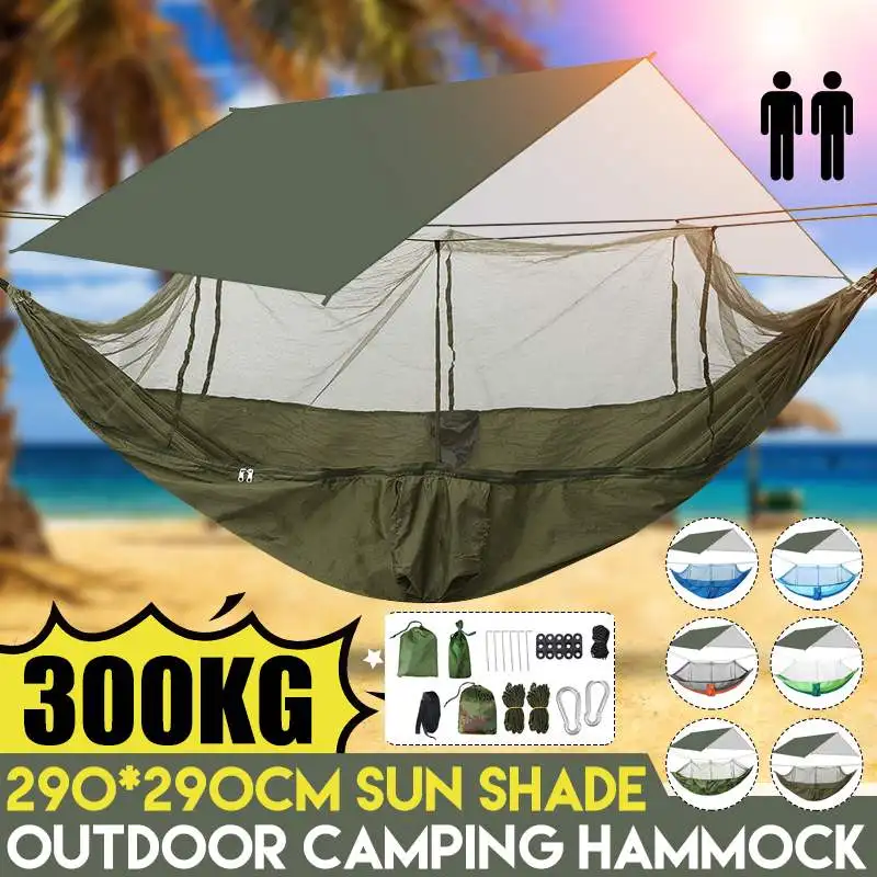 Lightweight Portable Camping Hammock with Tent Awning Rain Fly Tarp Waterproof Mosquito Net Hammock Canopy 210T Nylon Hammocks
Lightweight Portable Camping Hammock with Tent Awning Rain Fly Tarp Waterproof Mosquito Net Hammock Canopy 210T Nylon Hammocks