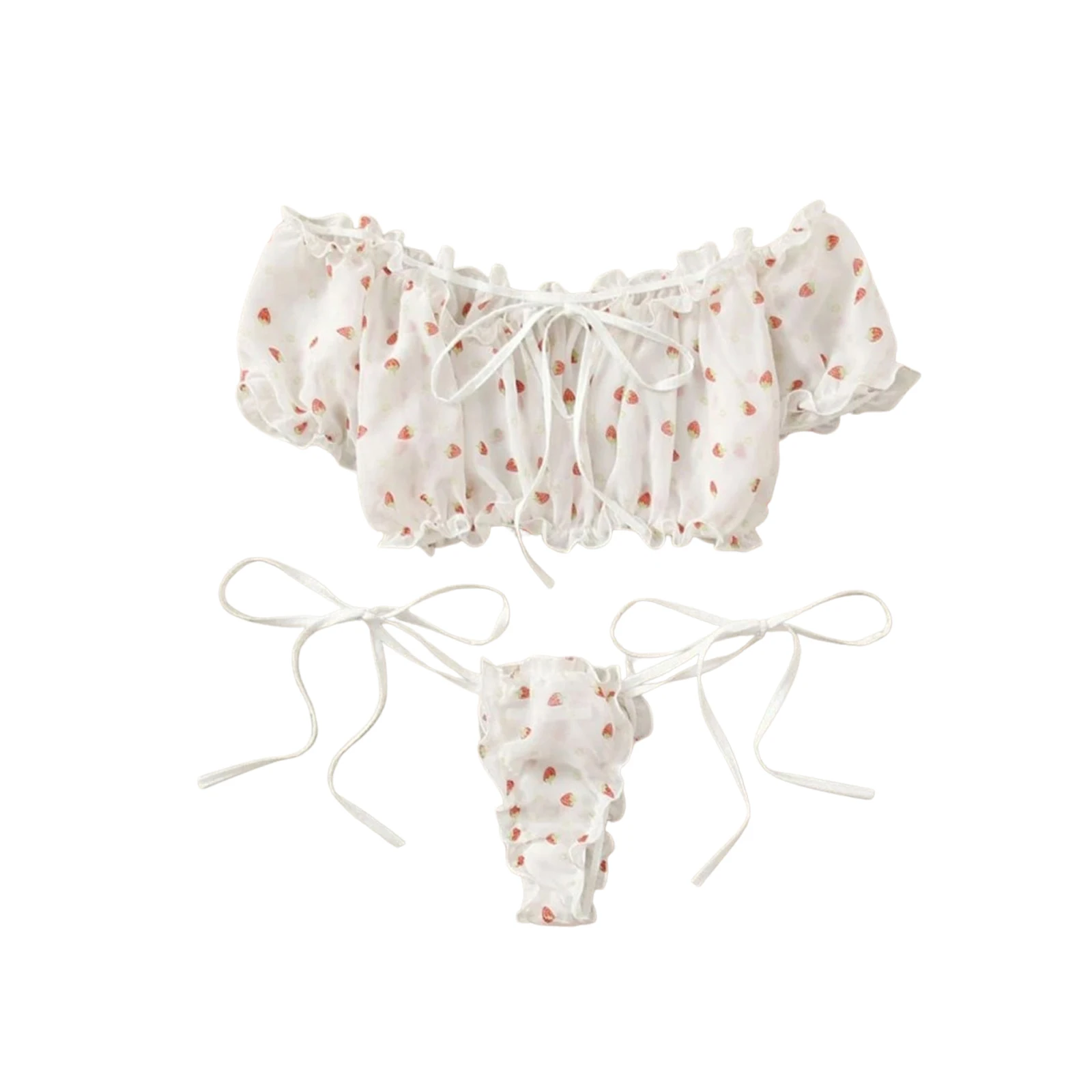 Women's Sexy Lingerie Two Piece Set Strawberry Print Off Shoulder Crop Tops Lace Up Side Tie Pantie Exotic Babydoll Set
Women's Sexy Lingerie Two Piece Set Strawberry Print Off Shoulder Crop Tops Lace Up Side Tie Pantie Exotic Babydoll Set