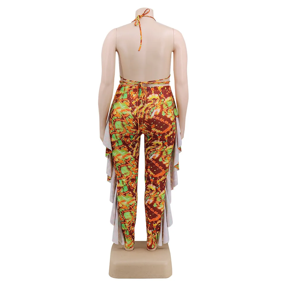 Tie Dye Print Vintage Two Piece Tracksuit Women Clothes Halter Neck Backless Bra Tops and Side Ruffles Straight Pants Plus Size
Tie Dye Print Vintage Two Piece Tracksuit Women Clothes Halter Neck Backless Bra Tops and Side Ruffles Straight Pants Plus Size