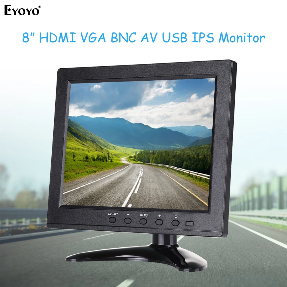 

Eyoyo GP801D 8 дюймов маленький ЖК-дисплей монитор Портативный 1024x768 Поддержка HDMI/VGA/AV/BNC/USB Вход для ПК видеонаблюдения Камера