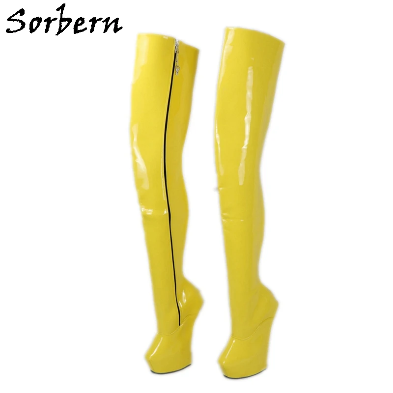 

Sorbern Hard Shaft Boots Crotch Thigh High Women Thick Platform Heelless Lockable Zipper Fetish Horse Shoes Long Custom Color