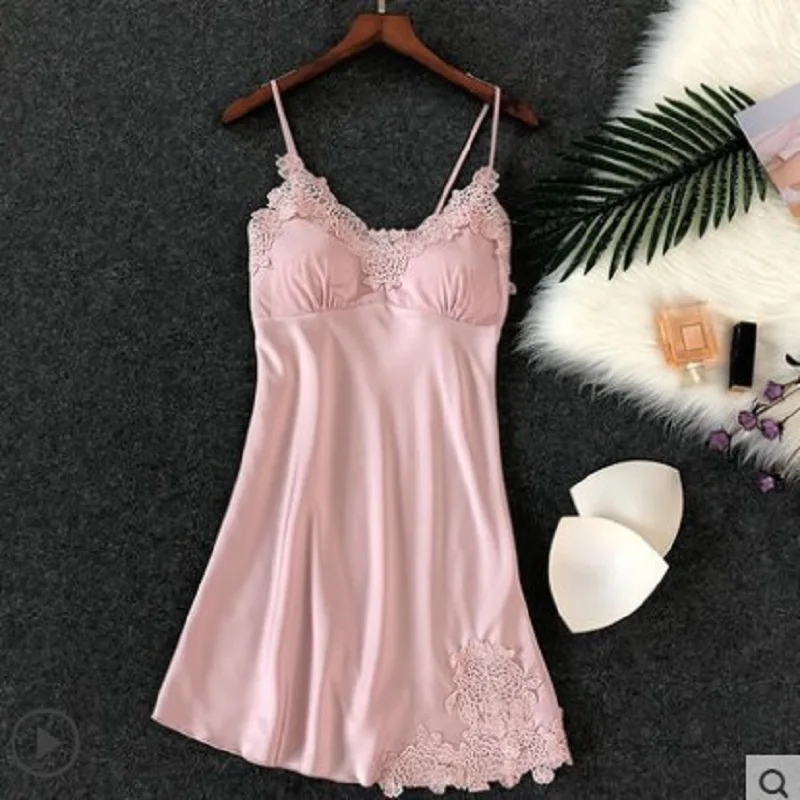 Chest Pad Nightwear Women's Sexy Lingerie Silk Nightgown Summer Dress Lace Night Dress Sleepwear Babydoll Nightie Satin Homewear 
Chest Pad Nightwear Women's Sexy Lingerie Silk Nightgown Summer Dress Lace Night Dress Sleepwear Babydoll Nightie Satin Homewear
