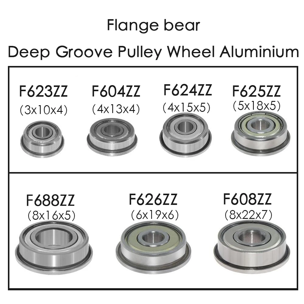 

10pcs Flange Ball Bearings F604ZZ F623ZZ F624ZZ F625ZZ F684ZZ F688ZZ 3D Printers Parts Deep Groove Pulley Wheel Aluminium Part