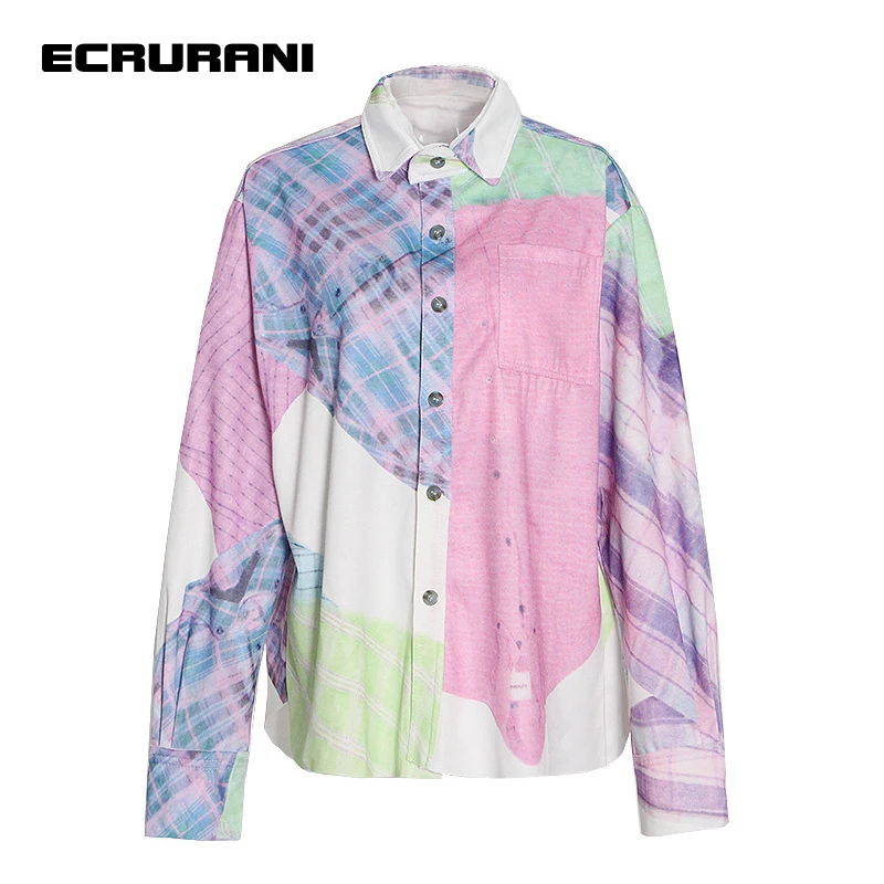 ECRURANI Colorful Casual Shirts For Women Lapel Long Sleeve Patchwork Hit Color Plaid Blouses Females Summer Clothing 2021 Style
ECRURANI Colorful Casual Shirts For Women Lapel Long Sleeve Patchwork Hit Color Plaid Blouses Females Summer Clothing 2021 Style