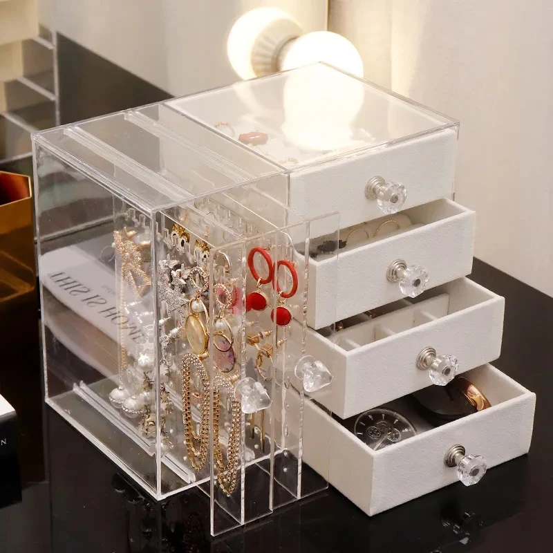 Transparent Jewelry Box with Drawer Desktop Dustproof Earrings Storage Box Dressing Table Vertical Storage Display Rack
Transparent Jewelry Box with Drawer Desktop Dustproof Earrings Storage Box Dressing Table Vertical Storage Display Rack