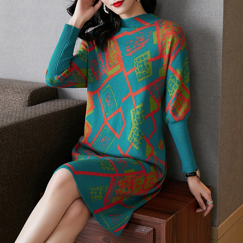 2021 Autumn Print Vintage Turtleneck Wool Sweater Dresses Winter Casual Knitting Sweaters Elegant Women FAKUNTN
2021 Autumn Print Vintage Turtleneck Wool Sweater Dresses Winter Casual Knitting Sweaters Elegant Women FAKUNTN