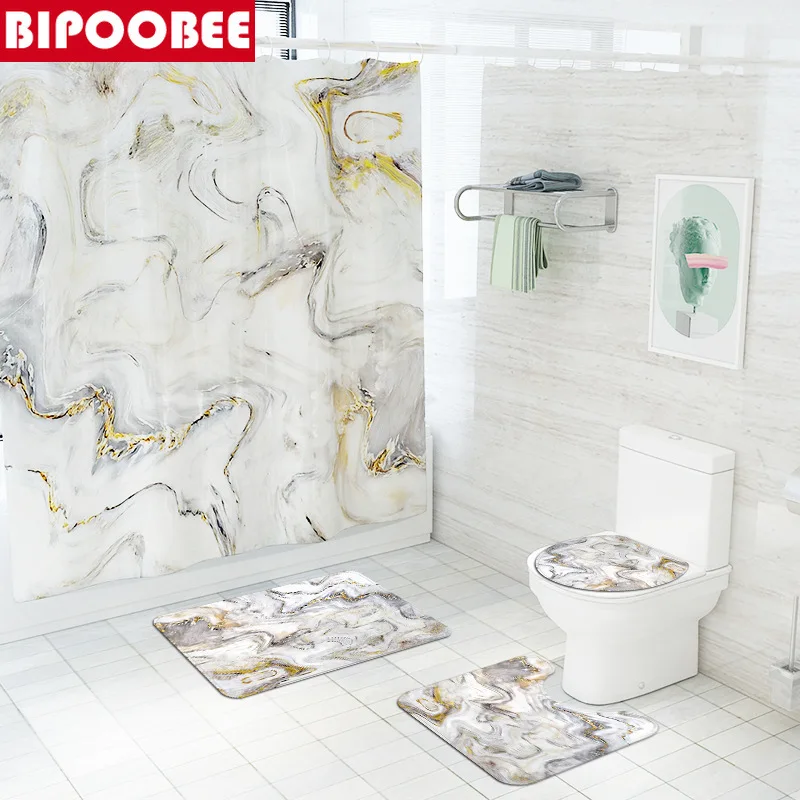 Marble Shower Curtain Mildew Resistant Durable Bathroom Curtains Stripe Pedestal Carpet Toilet Lid Cover Bath Mats Anti-slip Rug
Marble Shower Curtain Mildew Resistant Durable Bathroom Curtains Stripe Pedestal Carpet Toilet Lid Cover Bath Mats Anti-slip Rug