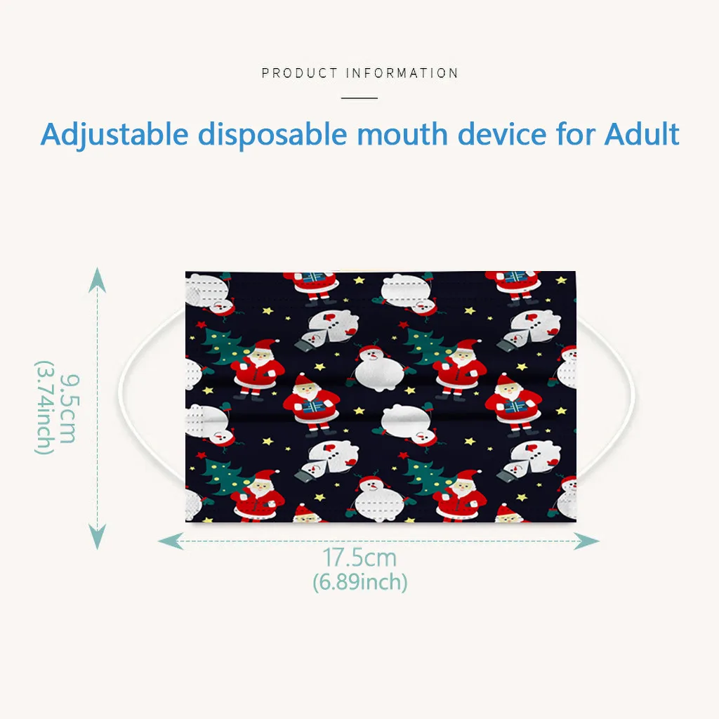 Christmas Tree Santa Snowman Pattern print Mask Xmas Adults Dustproof Disposable Face Mask Industrial 3 Ply Non-woven 50PCS 
Christmas Tree Santa Snowman Pattern print Mask Xmas Adults Dustproof Disposable Face Mask Industrial 3 Ply Non-woven 50PCS