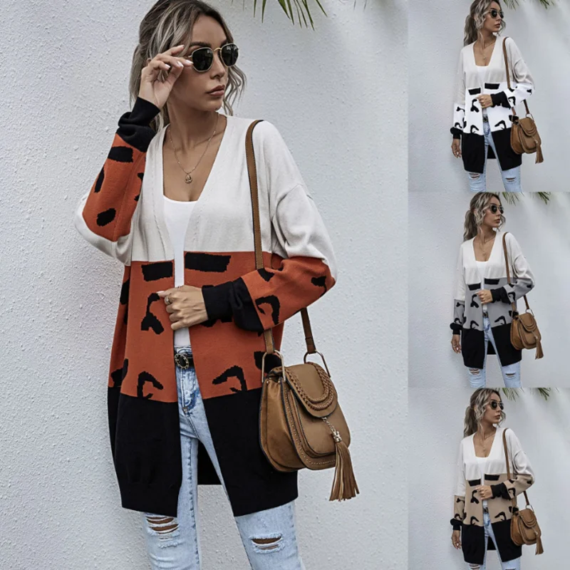 New European And American Contrast Color Knitted Cardigan 2020 Autumn Winter Sweater Women Casual Leopard Stitching Cardigan
New European And American Contrast Color Knitted Cardigan 2020 Autumn Winter Sweater Women Casual Leopard Stitching Cardigan