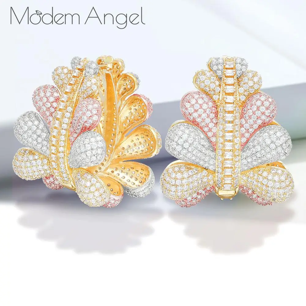 ModemAngel leaves BIG Luxury Flower Geometric CZ Cubic Zircon Copper Nigeria Earrings for Women Wedding Earrings moda
ModemAngel leaves BIG Luxury Flower Geometric CZ Cubic Zircon Copper Nigeria Earrings for Women Wedding Earrings moda
